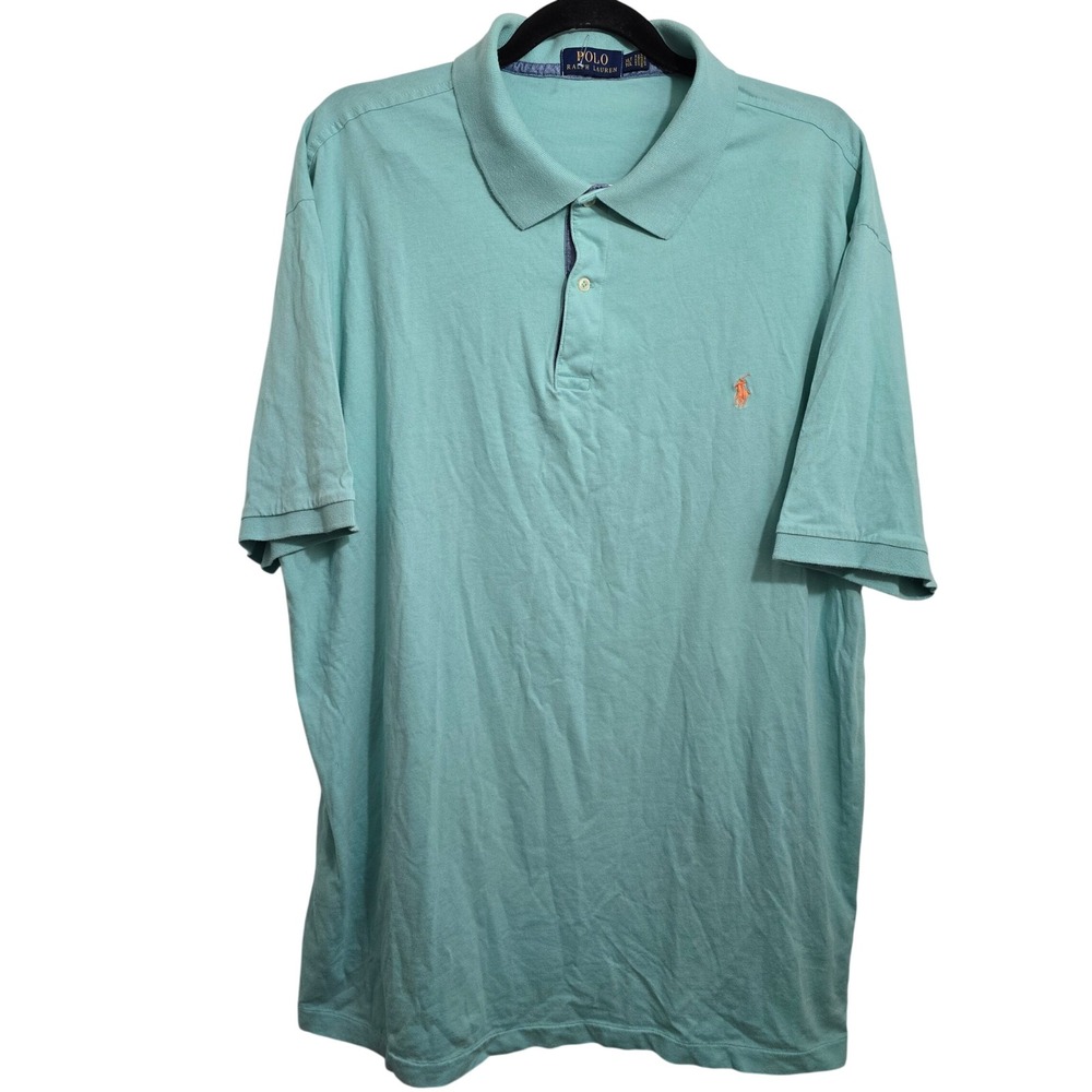 Polo Ralph Lauren Mens XLT Mint Green Short Sleeve Cotton Polo Shirt Orange Pony